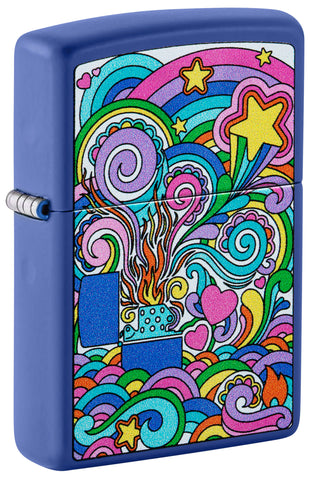 Front view of ˫ Abstract Design Royal Blue Matte Windproof Lighter standing at a 3/4 angle.